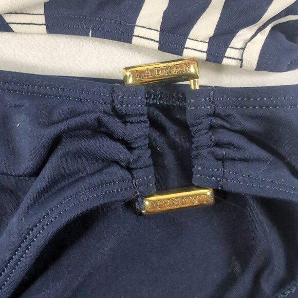 Lauren Ralph Lauren Bikini Set 12 Swim Suit Halter Triangle Navy Blue White Gold - Picture 3 of 16